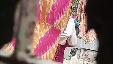 Mature neighbor MILF mom outdoor bath and wearing dress