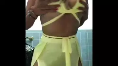 Playing with her Big Natural Boobies in Bathroom