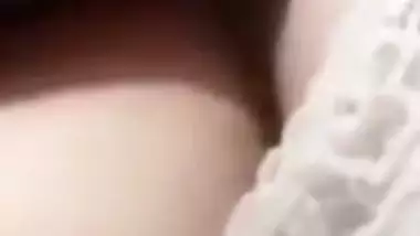 Cute expression during topless boobs show by Indian girl